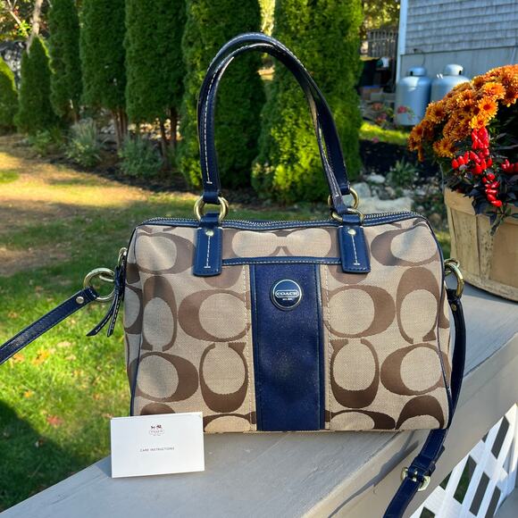 COACH Signature Satchel, Blue Jacquard Stripe, Crossbody - Picture 6 of 12